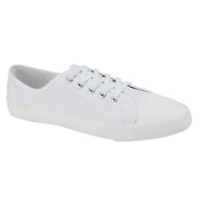 Dek Mens White Canvas Pumps Shoes Plimsolls Plimsol Retro Trainers Lace Up Size