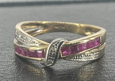 9ct Yellow Gold 0.5ct Ruby & 0.05ct Diamond Eternity Ring, UK Size P 1/2, 2.5g