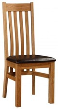 Solid Oak Dining Chairs Natural Oak Finish PU Seat Pad Various Designs Set Of 2