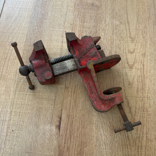 Vintage red bench clamp - clamp, vice