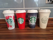 4x Starbucks Reusable Cups Bundle For Collectors Red Cup White Cup Black