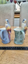 2 x Vintage Retro 1950s Weetman Tree Trunk Jug Bird Table Budgie Parrot Vase 