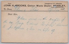 MOSSLEY Manchester John H Brooks Cotton Waster Dealer Postcard, Posted 1916