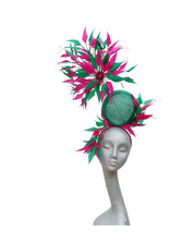 Mori - Emerald Green & Hot Pink  extra large fascinator