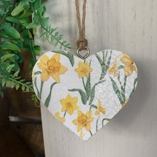 Daffodils heart wooden hanging - heart,