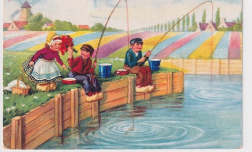 Vintage dutch children fishing - dutch,