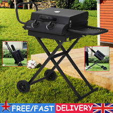 Portable 2 Burner Gas BBQ Grill Trolley Propane Parties Grills w/ Side Shelves