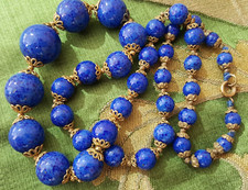 Blue Lapis Lazuli Beaded Necklace Vintage Antique Beads Glass Stone