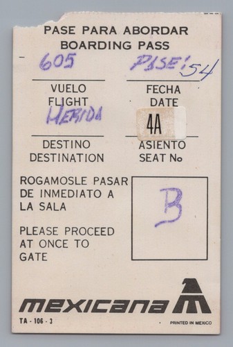 Mexicana boarding pass airline - mexicana,