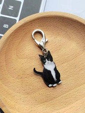 Black And White Tuxedo Cat Keychain With 2D Acrylic Cat Pendant, Double-Sided