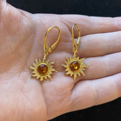 Gold amber sun - sun, earrings