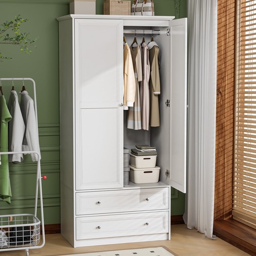 White wooden modern armoire - white,