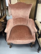 An Early 20th Century Hardwood Framed Armchair With Dusty Pink Upholstery 