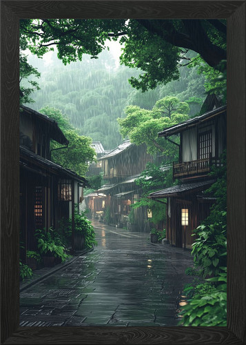 Rainy street framed wall - framed,
