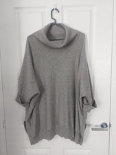 Pure Collection 100% Cashmere Oversized Poncho Grey UK Medium
