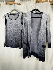 Nina Leonard Knit Twin Set, Navy Mix, Sleeveless Top, Matching Cardigan M Fit 12