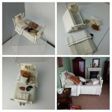 VINTAGE 1980s Dolls House Miniatures 1/12 Bed Pillow Cat Hot Water Bottle Chair