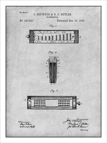 1890 harmonica patent print - 1890,