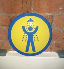 GENUINE VINTAGE MIDCENTURY EUROPEAN FACTORY SHOWER WASH PORCELAIN ENAMEL SIGN! 