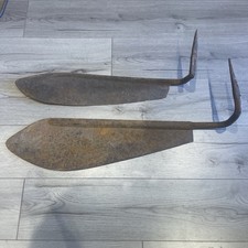Vintage rustic agricultural forged iron blade hay silage hand tool rusty display