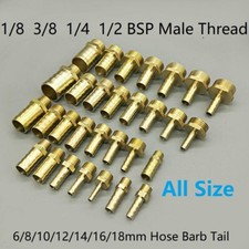 2Pcs Brass Joint 1/8 1/4 1/2 3/8 BSP Male Thread*6mm-16mm OD Hose Barb Tail
