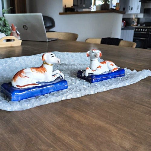 Pair staffordshire ceramic dog - ceramic,