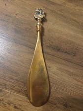 Rare Vintage Brass Peerage Shoe Horn With Bulldog Handle 7.25" Made In England 