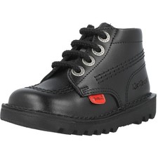 Kickers Kick Hi Zip Black Boots Leather Upper Rubber Sole Kids Size