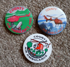 3 x COUNTY AIR AMBULANCE Pin Badges Bundle - Advertising Retro