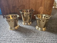 Set Set of 3 Cute Brass Buckets with Handles for Home Decor