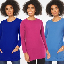 SIZE 10 TO 26 EX BON MARCHE RIBBED TUNIC JUMPER POCKET FRONT COMFORT FIT