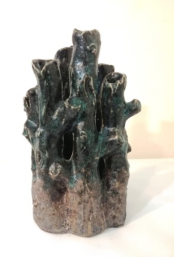 Stoneware pottery vase - pottery, green