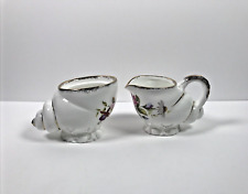 Summer Rose Fine Bone China Milk Creamer Jug & Sugar Bowl Floral Seashell Shape