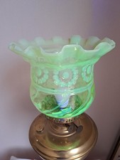 Victorian/Edwardian Green/ Yellow Glass Oil Lamp Shade 10cm Base Diameter