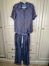 Yaly Couture Women’s Blue Paisley Silk & Viscose Pajama Set Size 12
