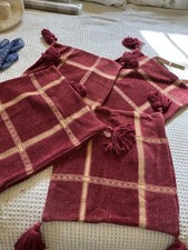 Laura Ashley Deep Red And Gold Chenille Tasseled Cushion Covers 4 No