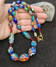 Venetian matched Millefiorfi Lampwork Glass bead vintage necklace murano