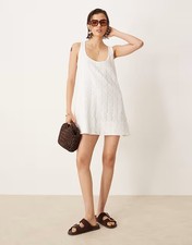 ASOS DESIGN crochet scoop trapeze swing mini dress in white size 10 RRP £34