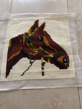 Completed French tapestry : brown horse. Ideal for making a cushion cover