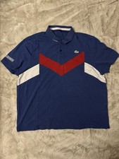 Lacoste Sport Polo Shirt Blue Red White Chevron Men’s Size L 100% Cotton Tennis