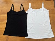 Ex-Famous Store Cotton-Rich Lace Trim Camisole - BNWOT - Black/White-Many Sizes