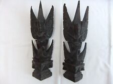 Vintage Pair Carved Wooden Indigenous Vishnu Garuda Hindu God Statues 26 x 9 cm