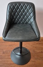 Melbourne Real Leather Gas-lift Bar Stool - Diamond Quilted Seat - Antique Slate