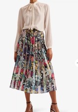 TED BAKER Midi Skirt Womens TB 2 UK 10 Cornina Black Spliced Floral Lined NEW