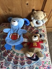Carters Blue Teddy Bear Football Baby Teether  Ring Rattle Soft Plush Toy Bundle