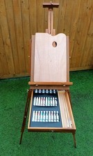 Freestanding Large Box Easel, Paints, Brushes And Palette 