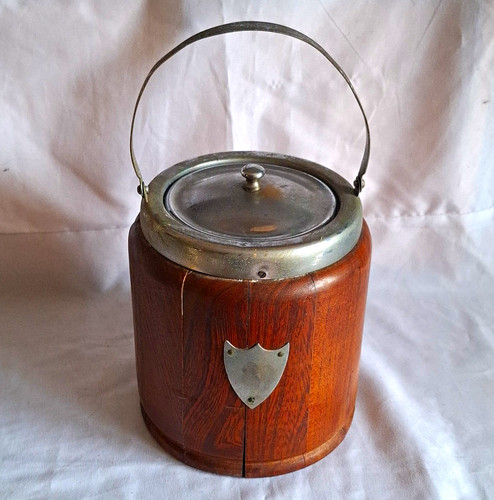 Old wooden biscuit barrel - old,