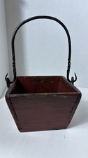 Antique Red Wooden Pail Black