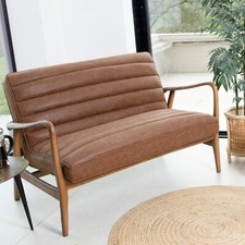 TAN SOFA FAUX LEATHER RETRO