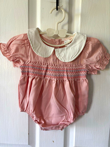 Pink white smocked collared - &,
